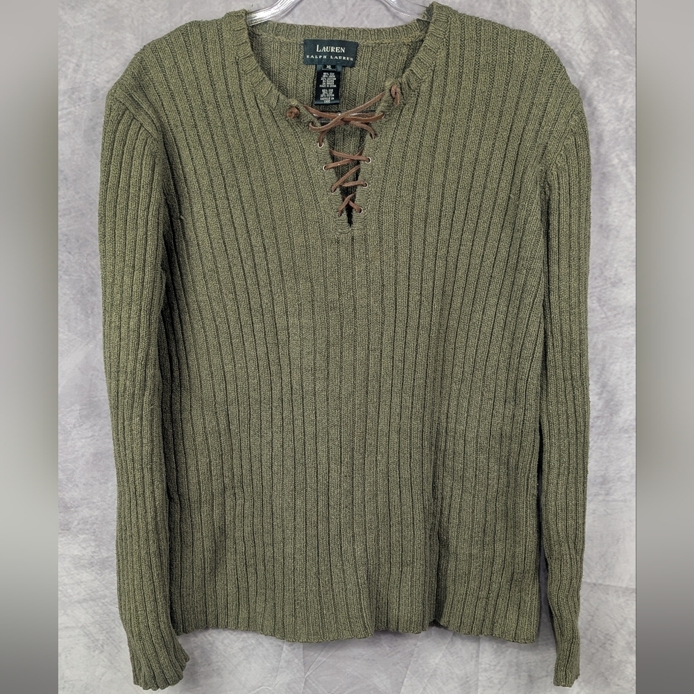Lauren Ralph Lauren Size XL Sweater 55% Silk, 25% Linen Olive Green